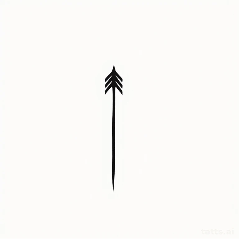Tattoo design: minimalist simple arrow tattoo design, clean straight linework, solid black ink,
