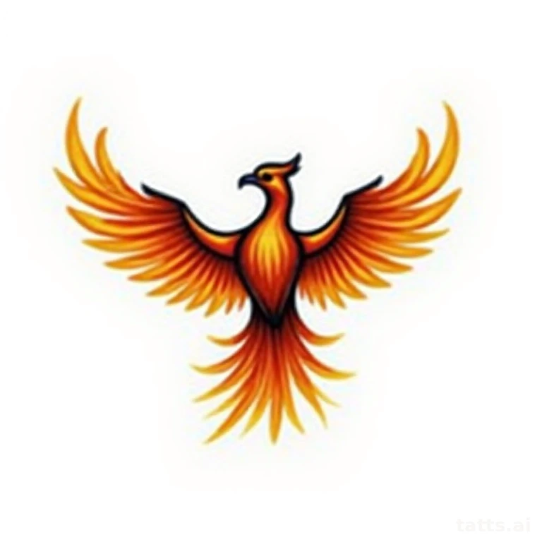 Tattoo design: neo-traditional phoenix tattoo design, wings spread wide, gradient orange and go