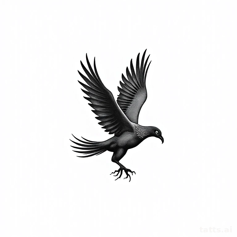 Tattoo design: neo-traditional phoenix in flight profile tattoo design, forearm composition, dy