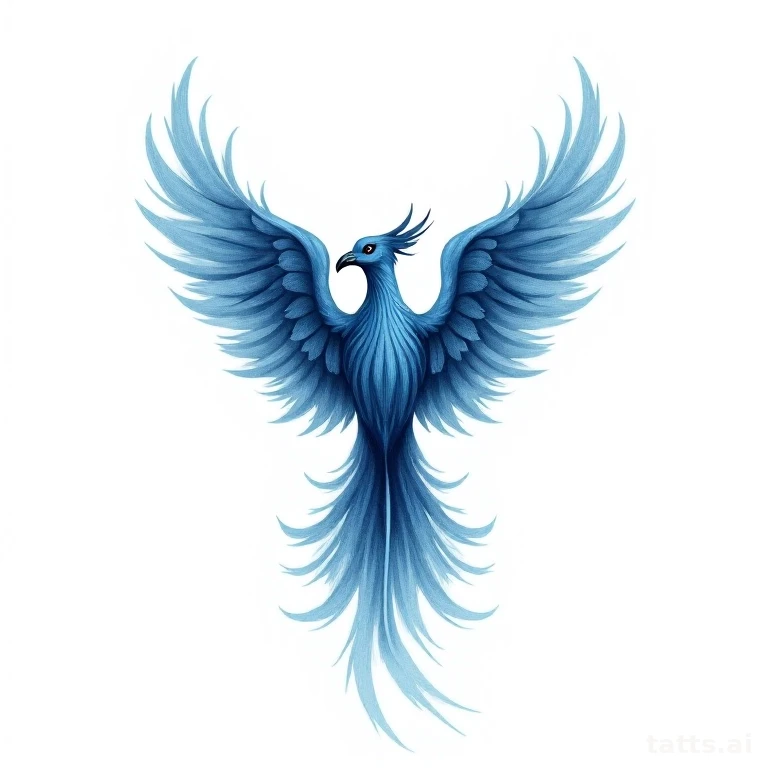 Tattoo design: neo-traditional winter phoenix tattoo design, ice blue and white palette, crysta