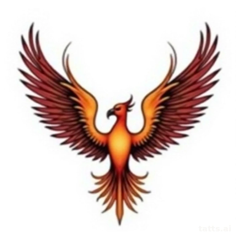 Tattoo design: neo-traditional phoenix chest piece tattoo design, symmetrical wingspan, bold gr