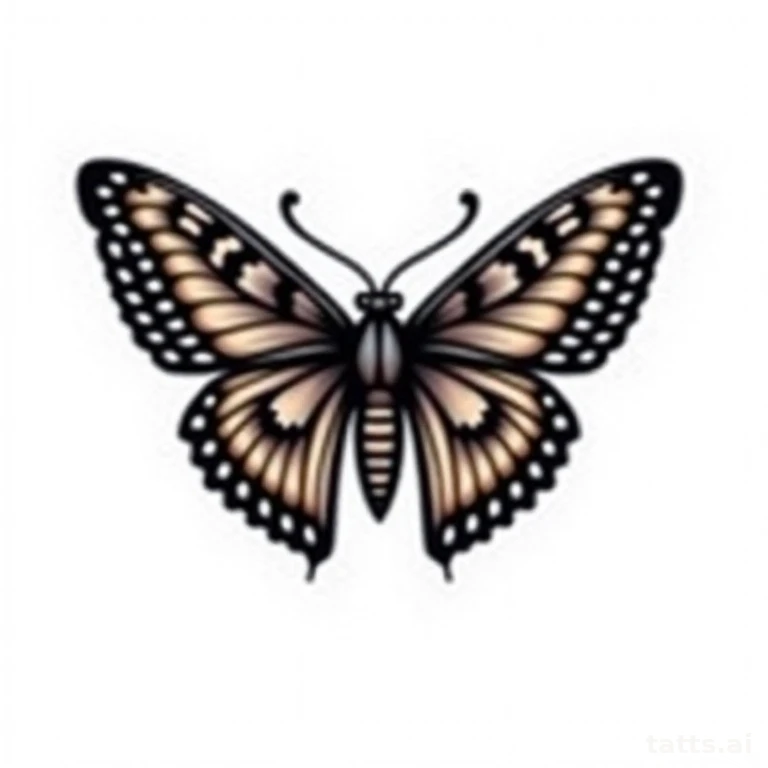 Tattoo design: neo-traditional moth with ornamental patterns tattoo design, bold black linework