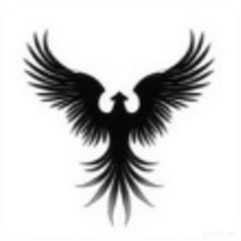 Tattoo design: blackwork phoenix back tattoo design, bold solid black wings, high contrast grap