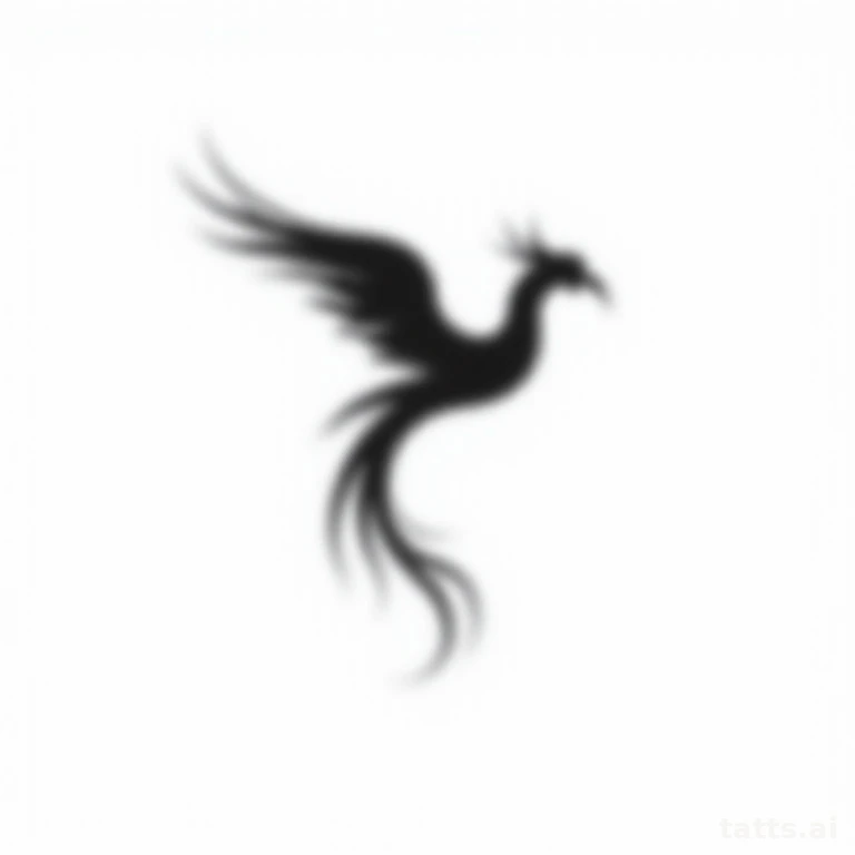 Tattoo design: Phoenix silhouette forming from a single continuous line, fine-line minimalist s