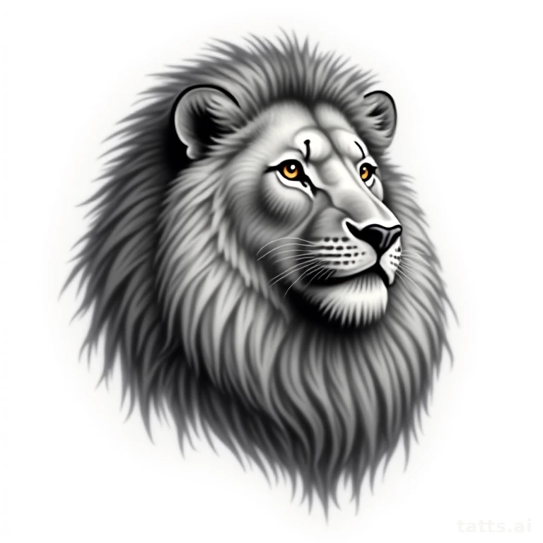 Tattoo design: realistic lion and cub tattoo design, protective family theme, soft black and gr