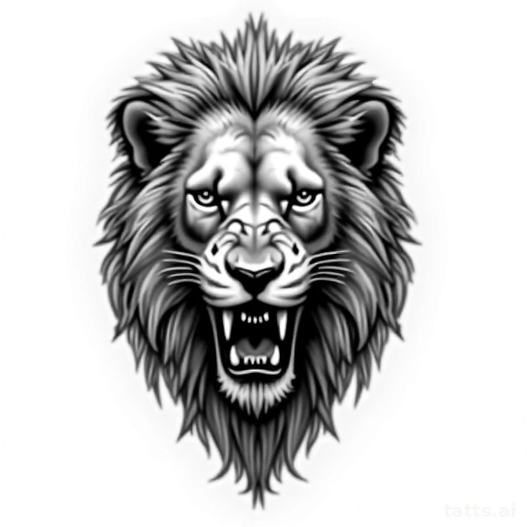 Tattoo design: realistic lion skull and mane hybrid tattoo design, memento mori theme, bold sha