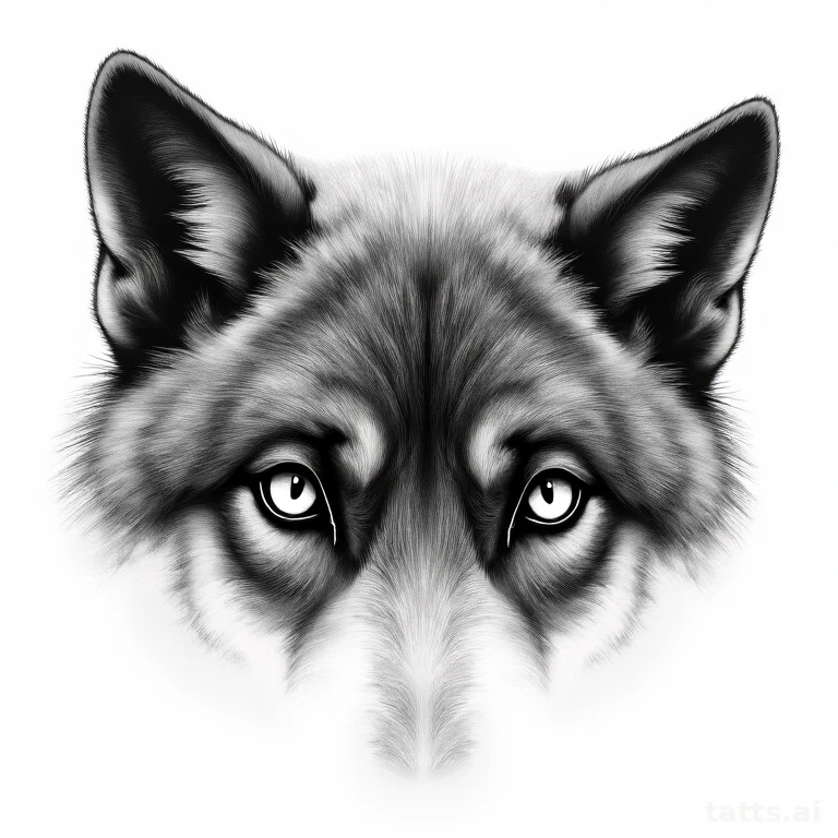 Tattoo design: realistic wolf eyes close-up tattoo design, intense stare, hyper-detailed iris,