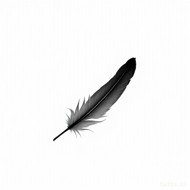 Tattoo design: photo-realistic feather with fine detail tattoo design, soft gradient shading, b