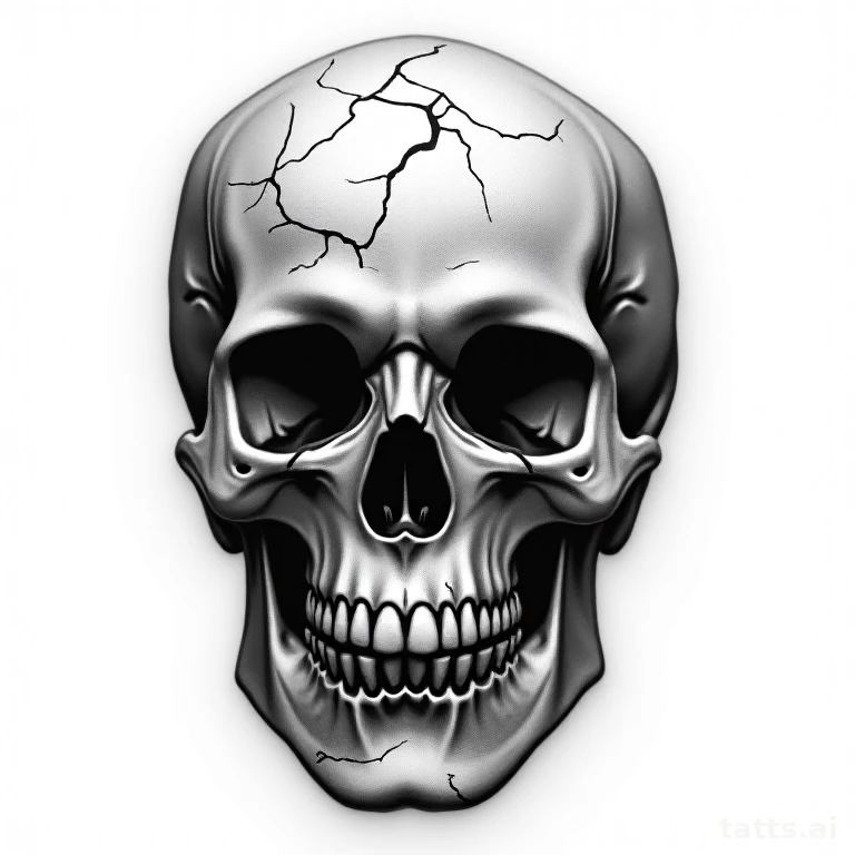 Tattoo design: photo-realistic skull with cracked texture tattoo design, detailed shadow and hi