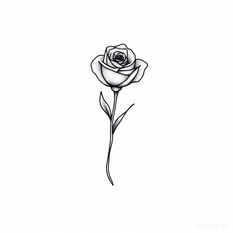 Tattoo design: fine line rose shoulder tattoo design, delicate single needle petals, minimal bl