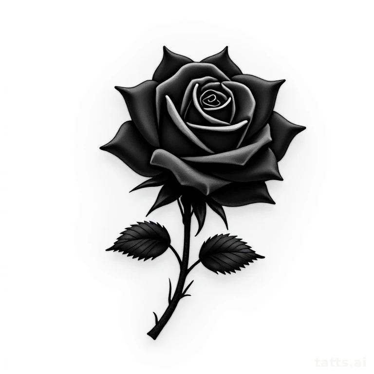 Tattoo design: black rose shoulder tattoo design, mourning symbolism, bold dark shading, isolat