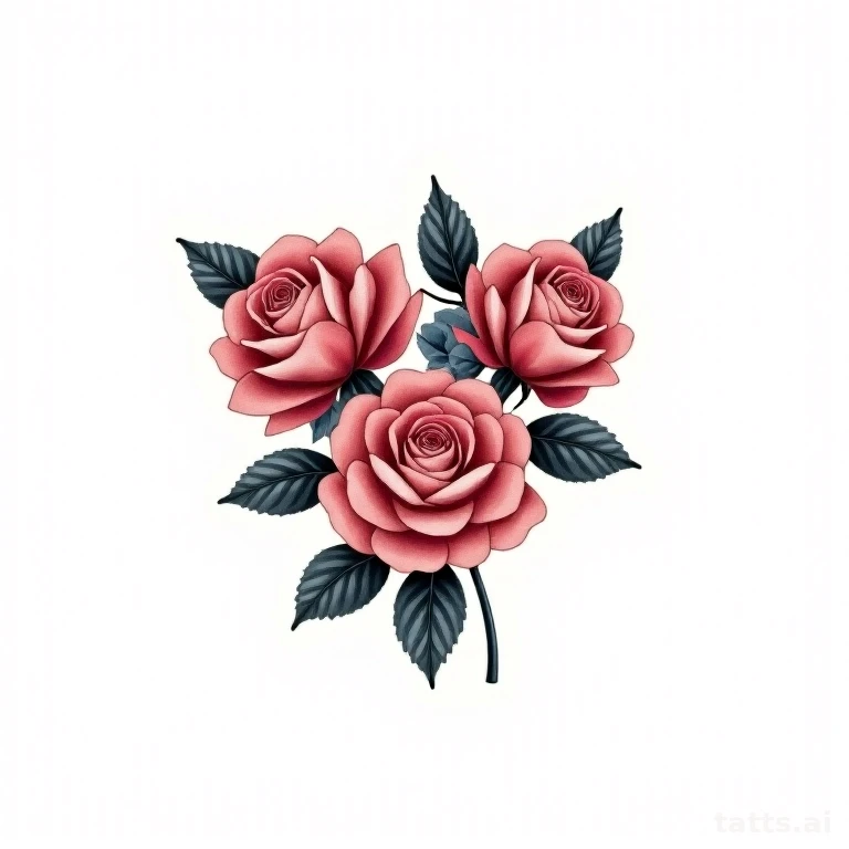 Tattoo design: rose cluster shoulder cap tattoo design, three blooms composition, traditional f