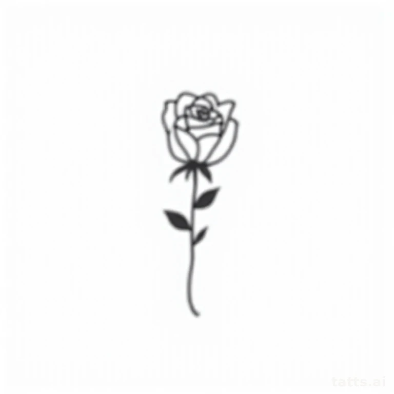 Tattoo design: Minimalist single-line rose outline, delicate continuous line, clean black ink t