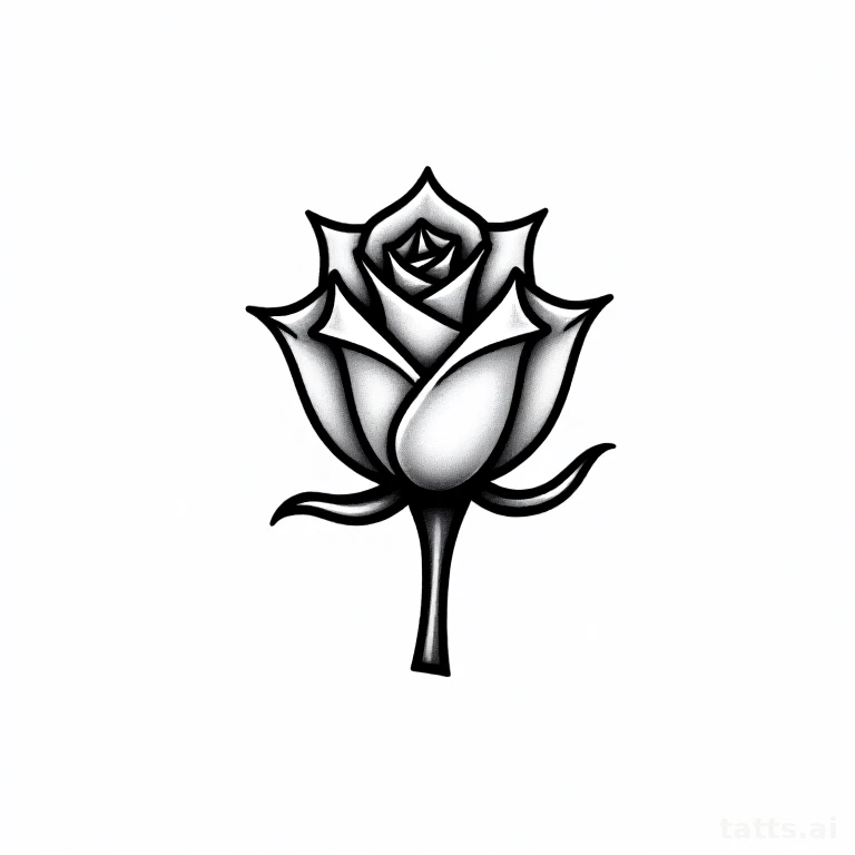 Tattoo design: Geometric rose built from triangular faceted petals, clean black linework treatm
