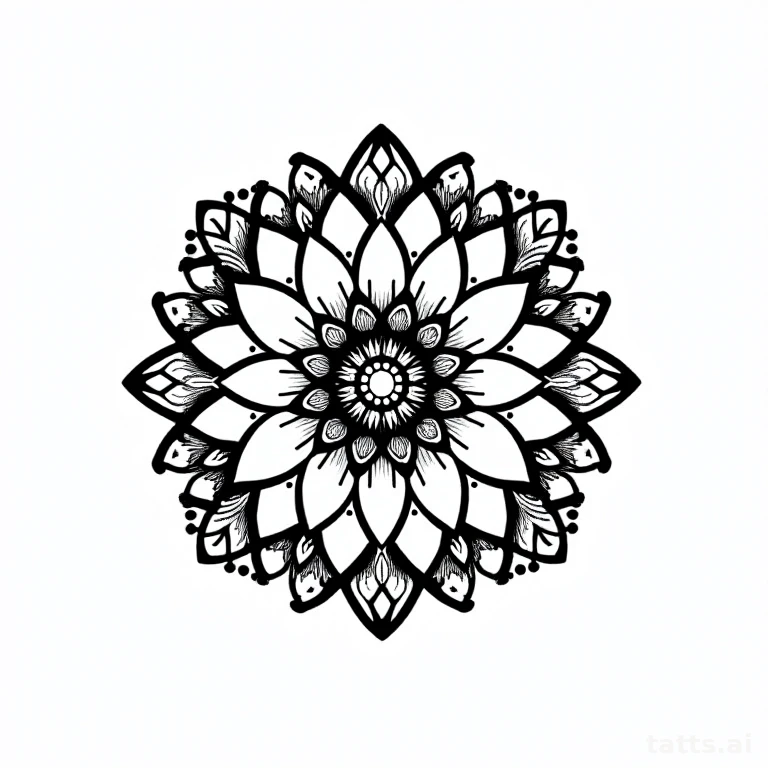 Tattoo design: geometric mandala medallion tattoo design, precise dotwork and linework, clean b