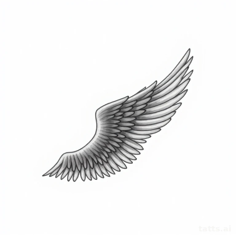 Tattoo design: angel wing shoulder blade tattoo design, fine-line realism style, delicate black