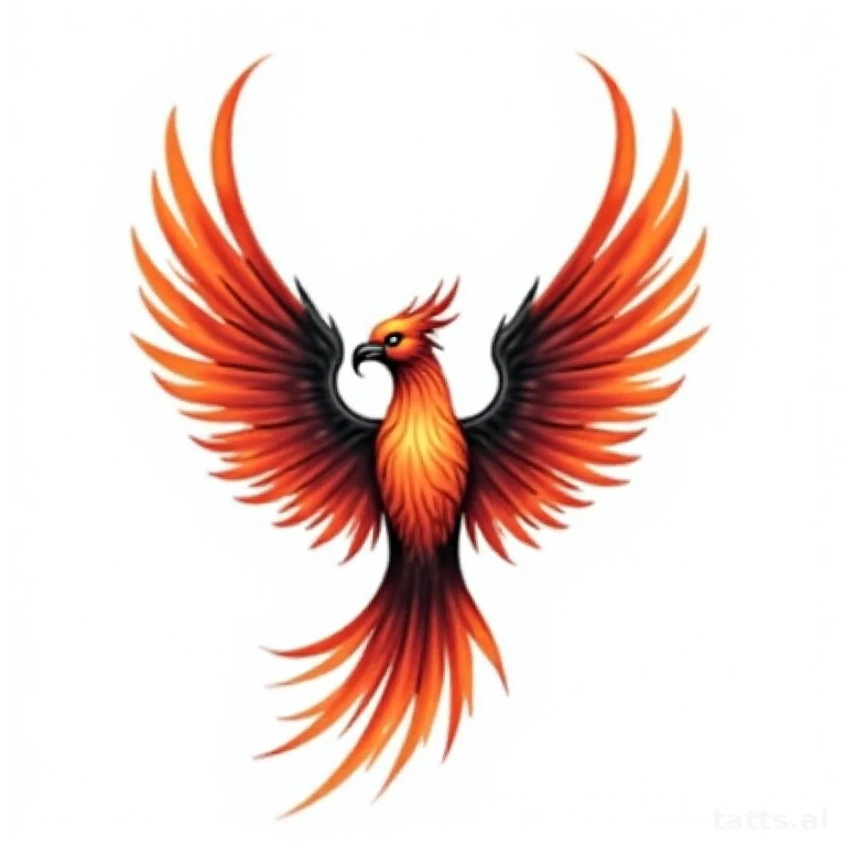 Tattoo design: phoenix bird with spread wings tattoo design, neo-traditional style, bold linewo