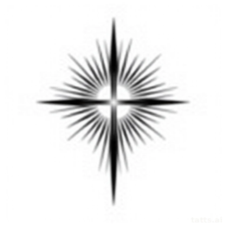 Tattoo design: cross with radiant light rays shoulder tattoo design, blackwork style, bold soli