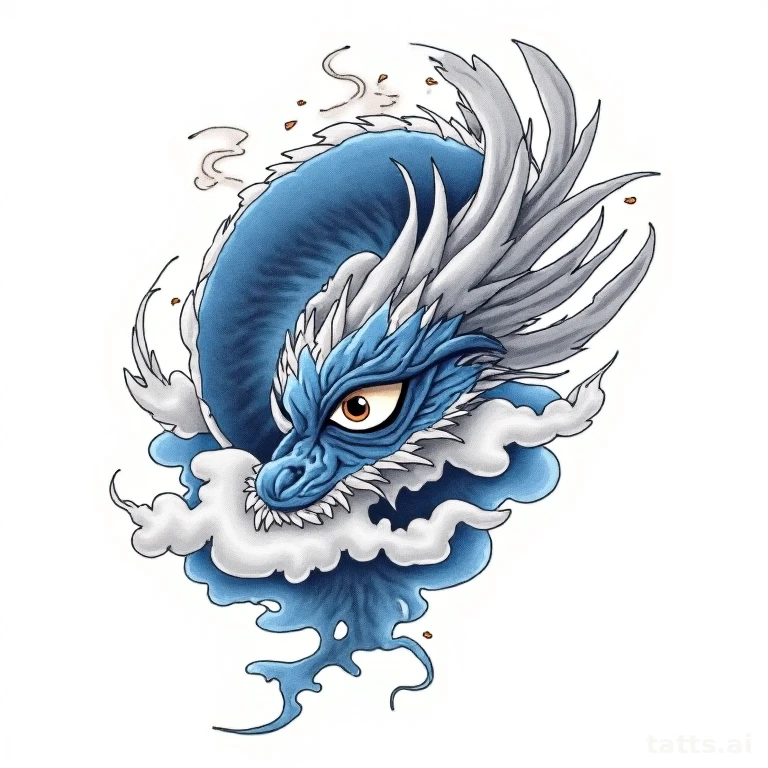 Tattoo design: Japanese cloud and dragon eye shoulder panel tattoo design, irezumi style, bold 