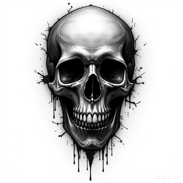 Tattoo design: blackwork skull back tattoo design, dense solid black patterns, bold graphic sty