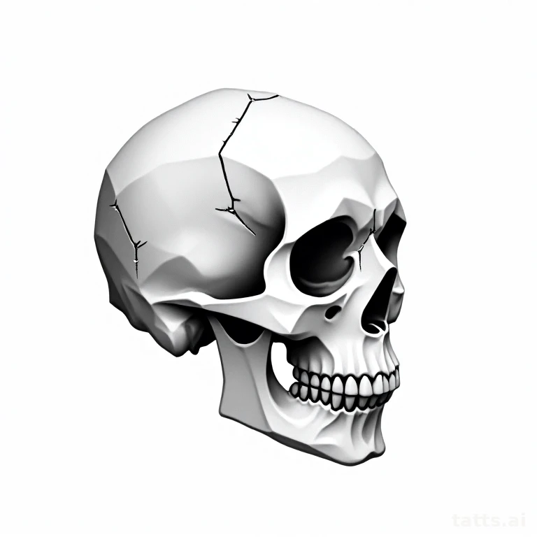Tattoo design: Geometric skull built from faceted triangular planes, clean minimalist black lin