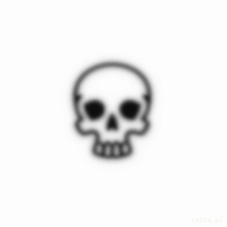 Tattoo design: Small minimalist skull outline with crossbones, single-line simple design, clean