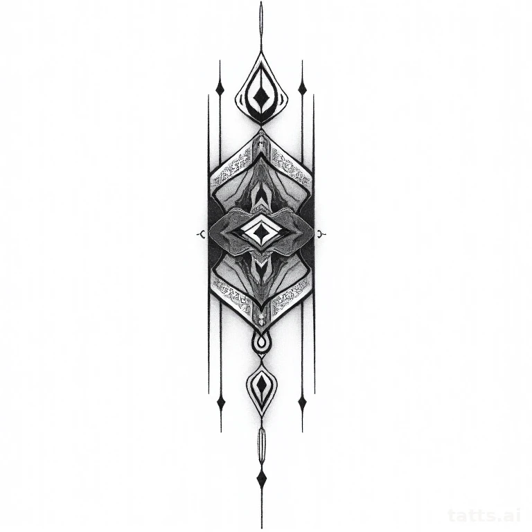 Tattoo design: geometric sacred pattern sleeve panel tattoo design, precise linework and dotwor