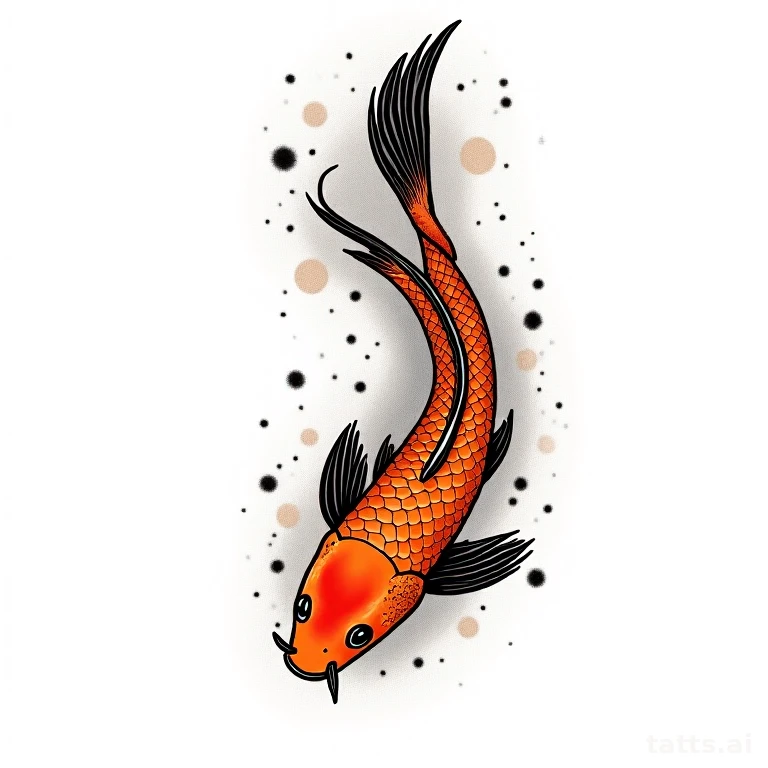 Tattoo design: koi fish swimming upstream sleeve panel tattoo design, Japanese style, bold outl