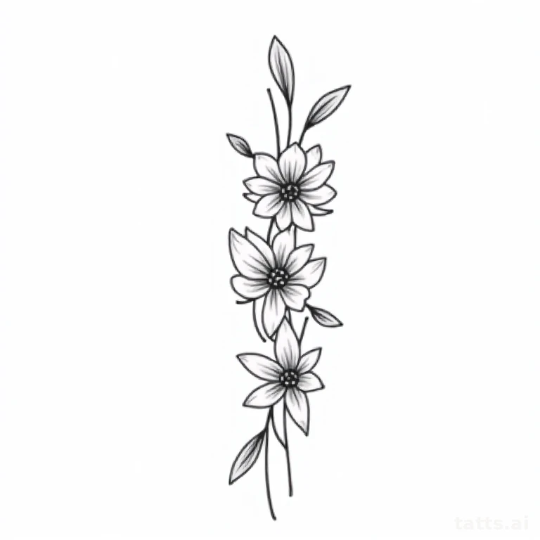 Tattoo design: botanical floral fill sleeve panel tattoo design, fine-line and dotwork style, d