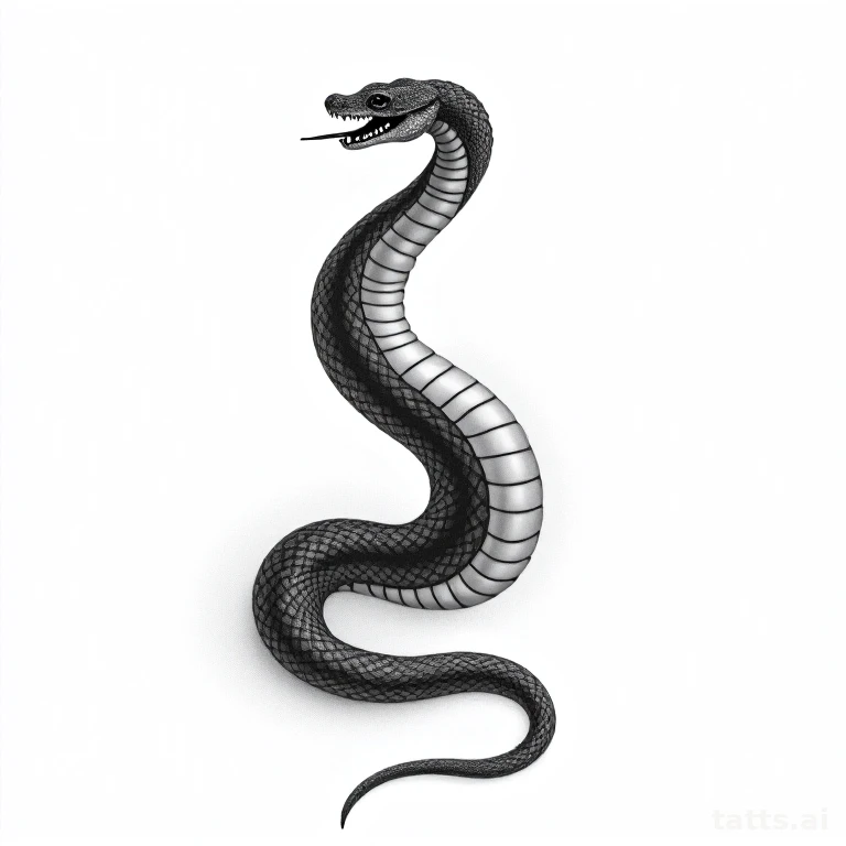 Tattoo design: Snake mid-shed with peeling skin trailing behind, illustrative transformation de