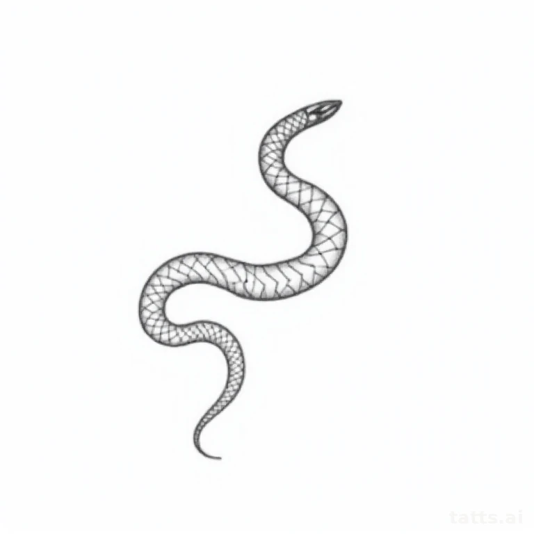 Tattoo design: Geometric snake built from angular segmented body sections, clean minimalist bla