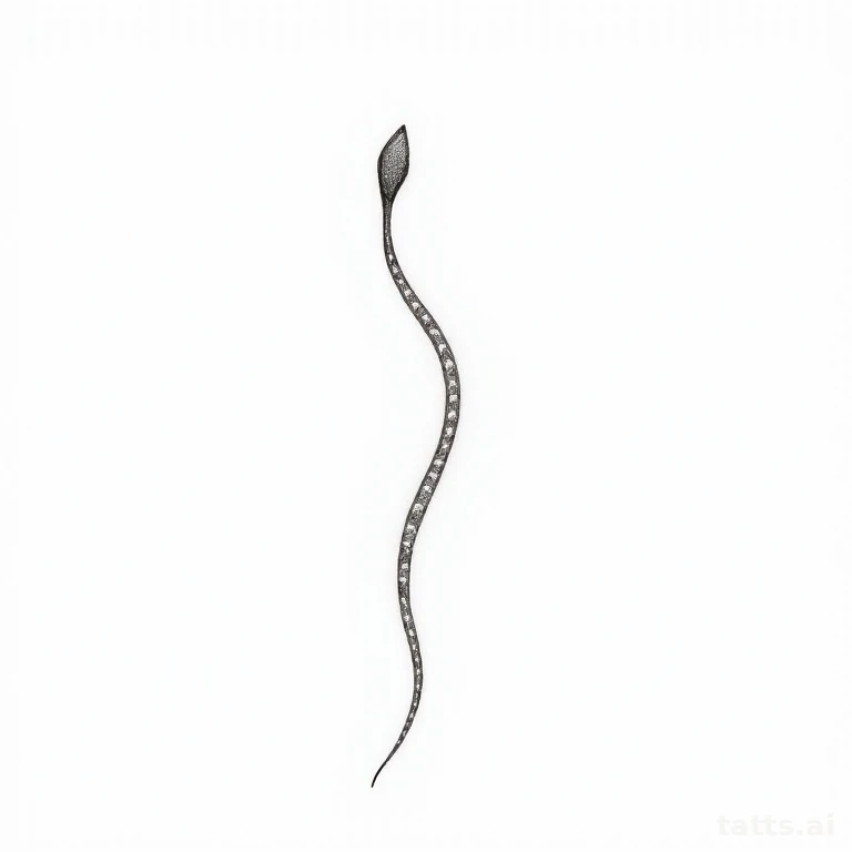 Tattoo design: fine line snake thigh tattoo design, delicate single line coiling body, minimal