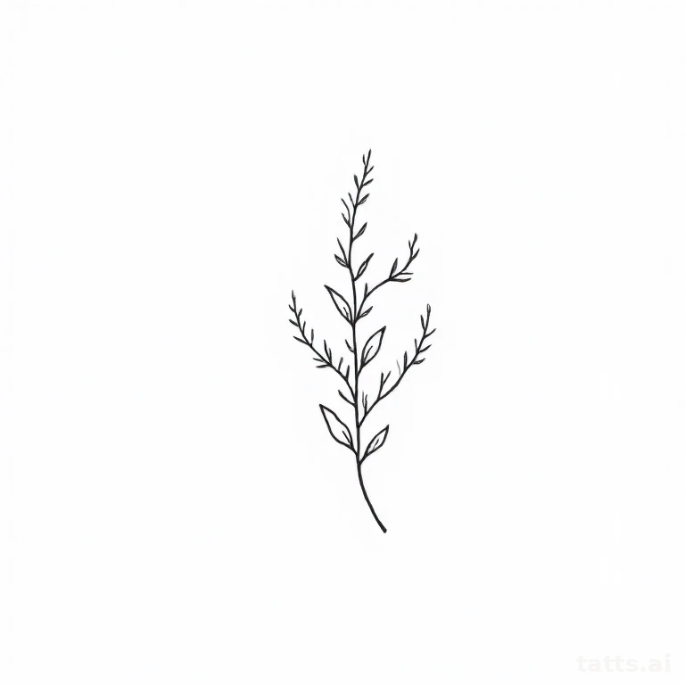 Tattoo design: small delicate floral vine inner thigh tattoo design, fine-line minimalist style