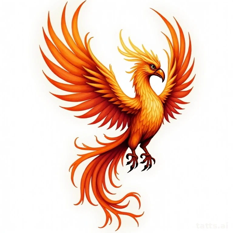Tattoo design: phoenix and flame large thigh piece tattoo design, neo-traditional style, bold o