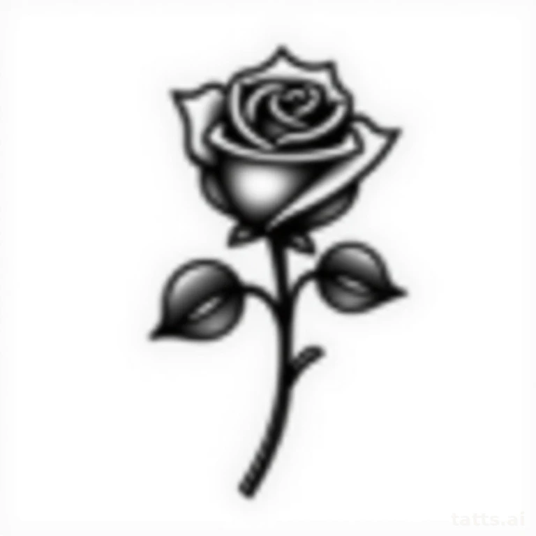 Tattoo design: traditional black rose tattoo design, mourning symbolism, thick outline shading,