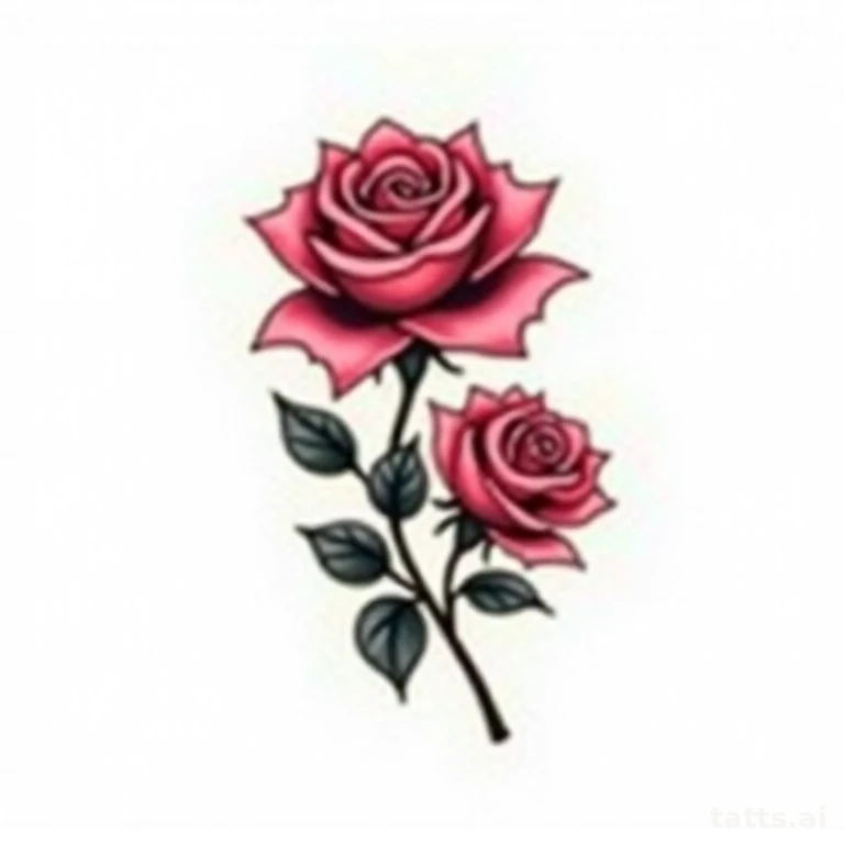 Tattoo design: traditional rose bouquet tattoo design, three roses clustered, classic flash art