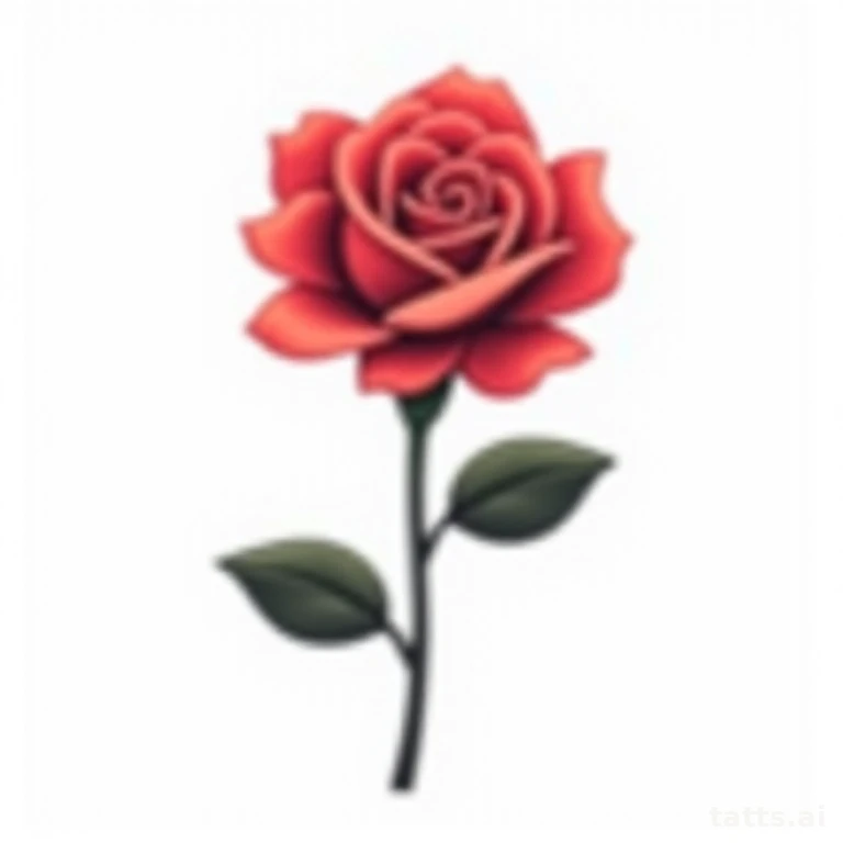 Tattoo design: traditional single rose flash tattoo design, minimal petal layers, vibrant flat 