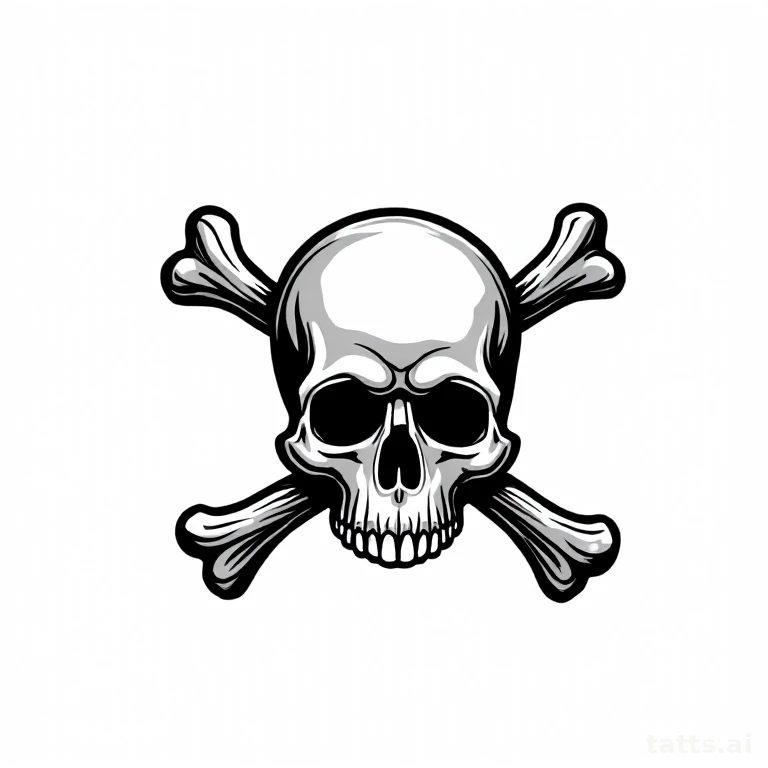 Tattoo design: traditional skull and crossbones tattoo design, pirate motif, thick outline flat