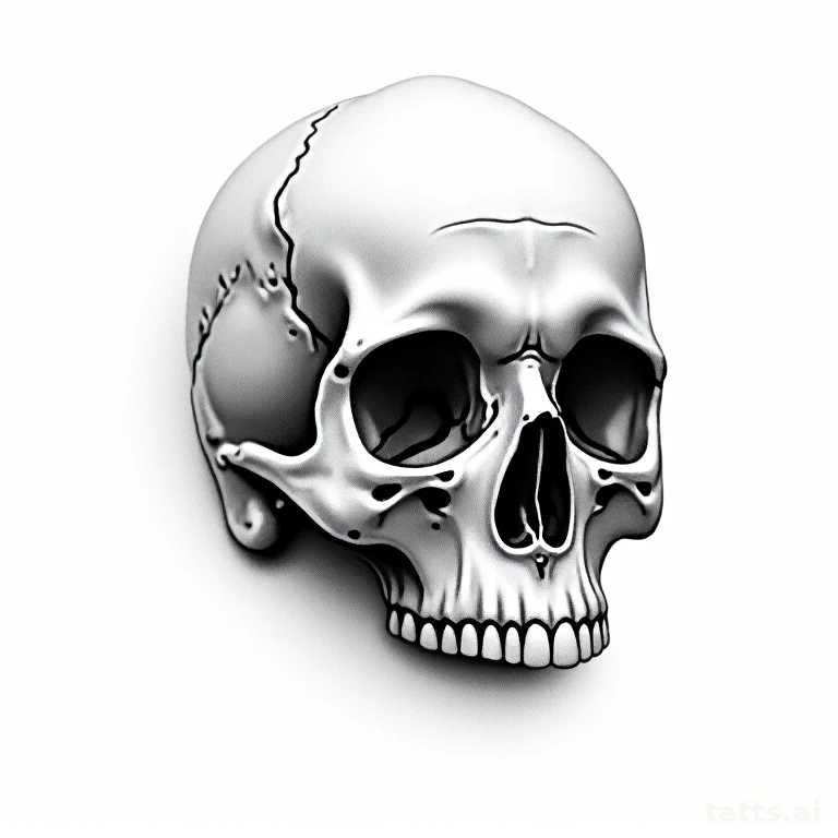 Tattoo design: traditional skull side profile tattoo design, negative space eye socket, minimal