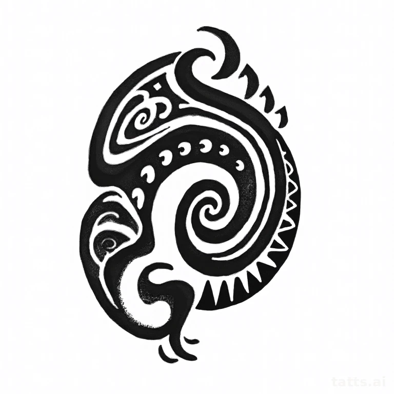 Tattoo design: Maori tribal shoulder tattoo design, koru spiral motifs, traditional tā moko pat
