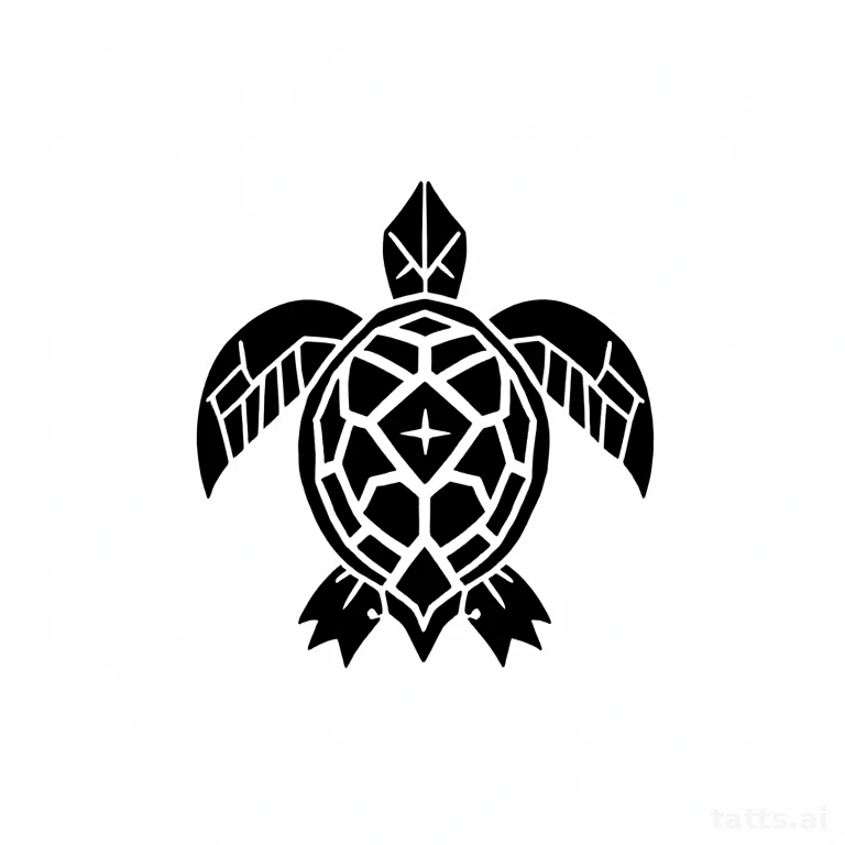 Tattoo design: tribal shoulder turtle motif tattoo design, longevity symbol, bold geometric she
