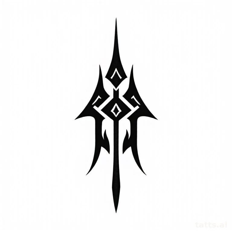 Tattoo design: tribal shoulder spearhead pattern tattoo design, protection symbolism, sharp ang