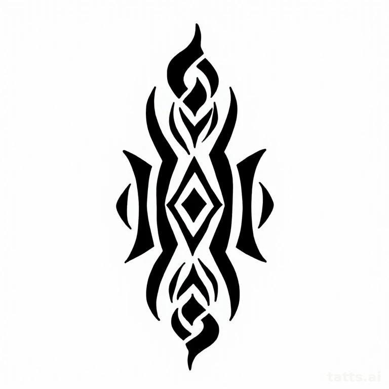 Tattoo design: Marquesan-inspired tribal pattern tattoo design, bold black geometric motifs, sh