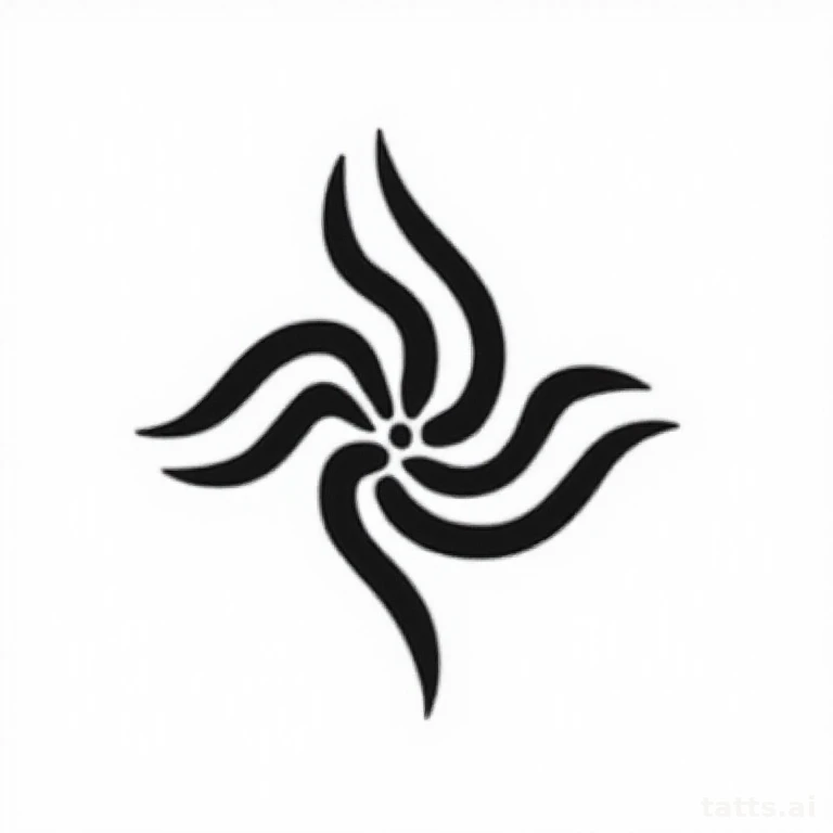 Tattoo design: tribal wave pattern tattoo design, solid black flowing curves, symmetrical repea