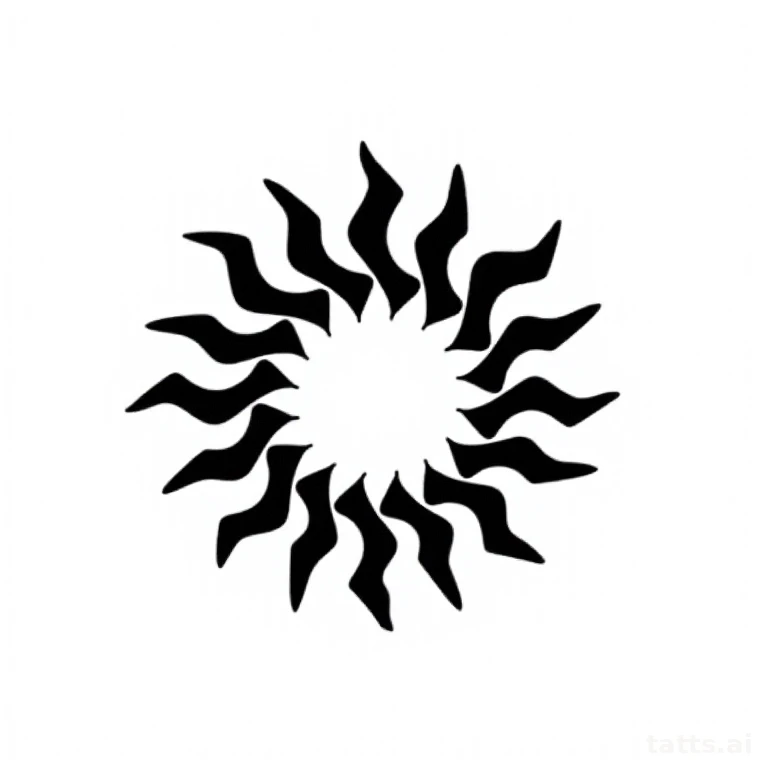 Tattoo design: tribal sun pattern tattoo design, bold solid black rays, sharp angular shapes, i
