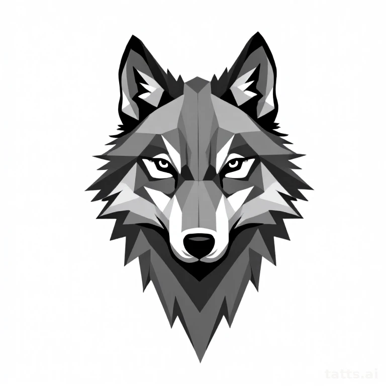 Tattoo design: geometric wolf chest tattoo design, polygon facets, symmetrical sternum composit