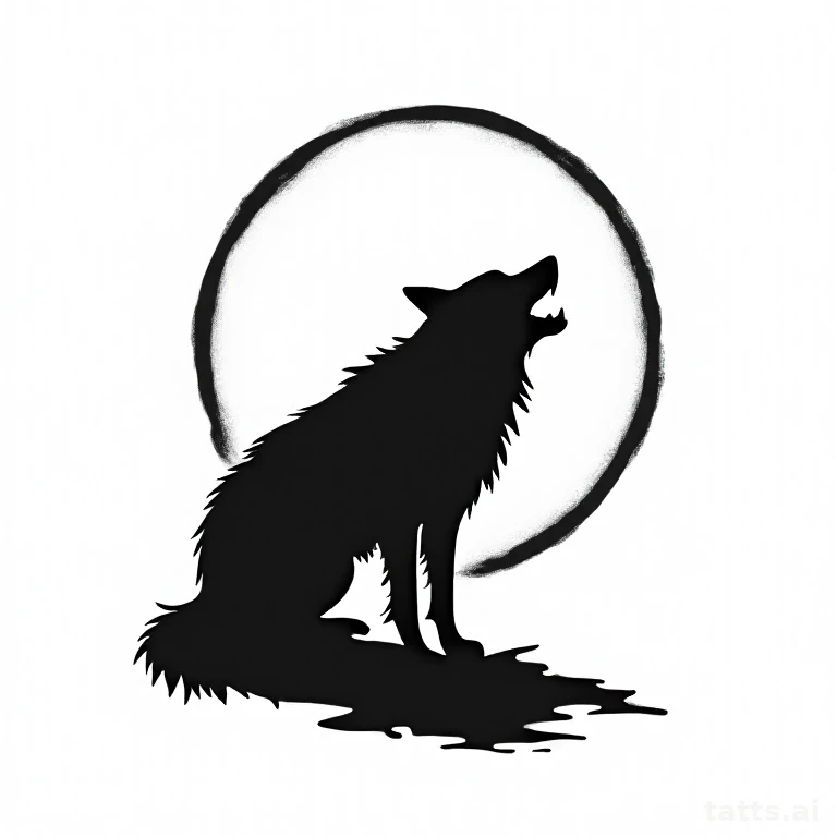Tattoo design: Howling wolf silhouette against a full moon, bold blackwork outline, clean solid