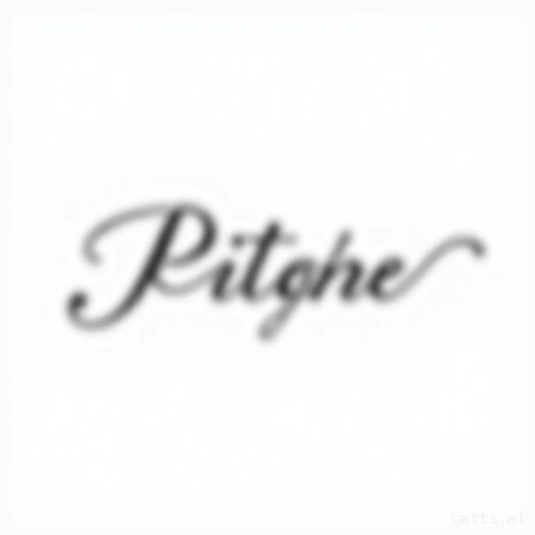 Tattoo design: delicate script name tattoo design, fine-line cursive lettering, thin clean blac