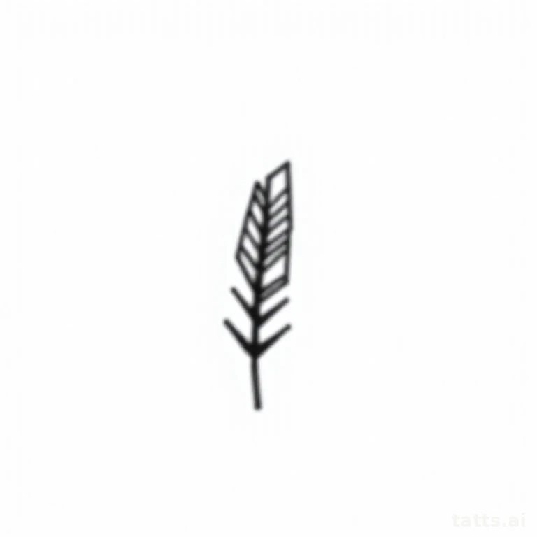Tattoo design: small arrow with geometric feather tattoo design, minimalist blackwork style, bo