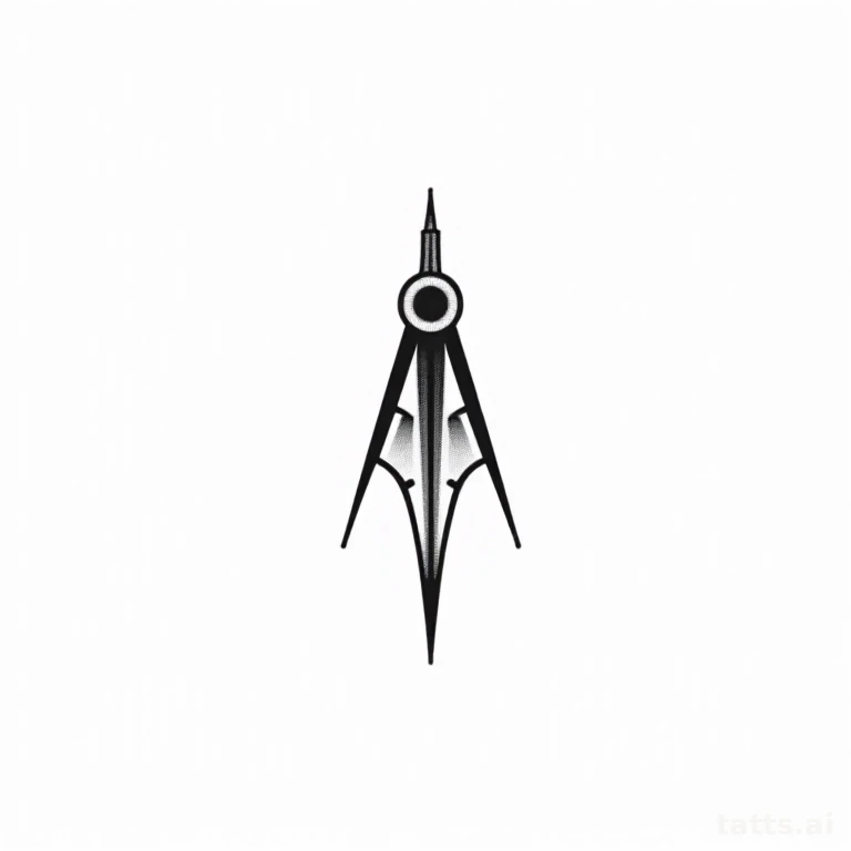 Tattoo design: small compass icon tattoo design, minimalist geometric style, clean bold black l